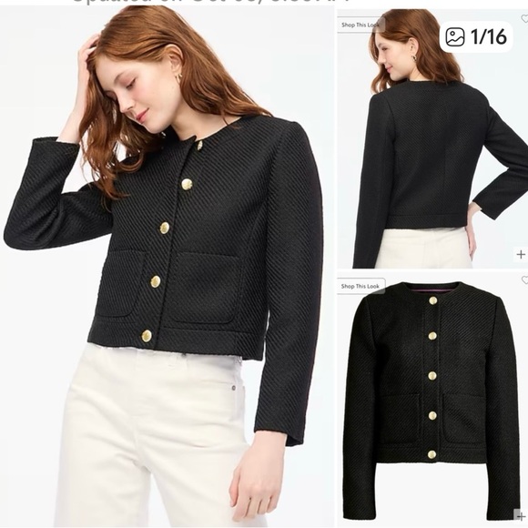J. Crew Black Tweed Lady Jacket with Gold Buttons - Picture 2 of 5